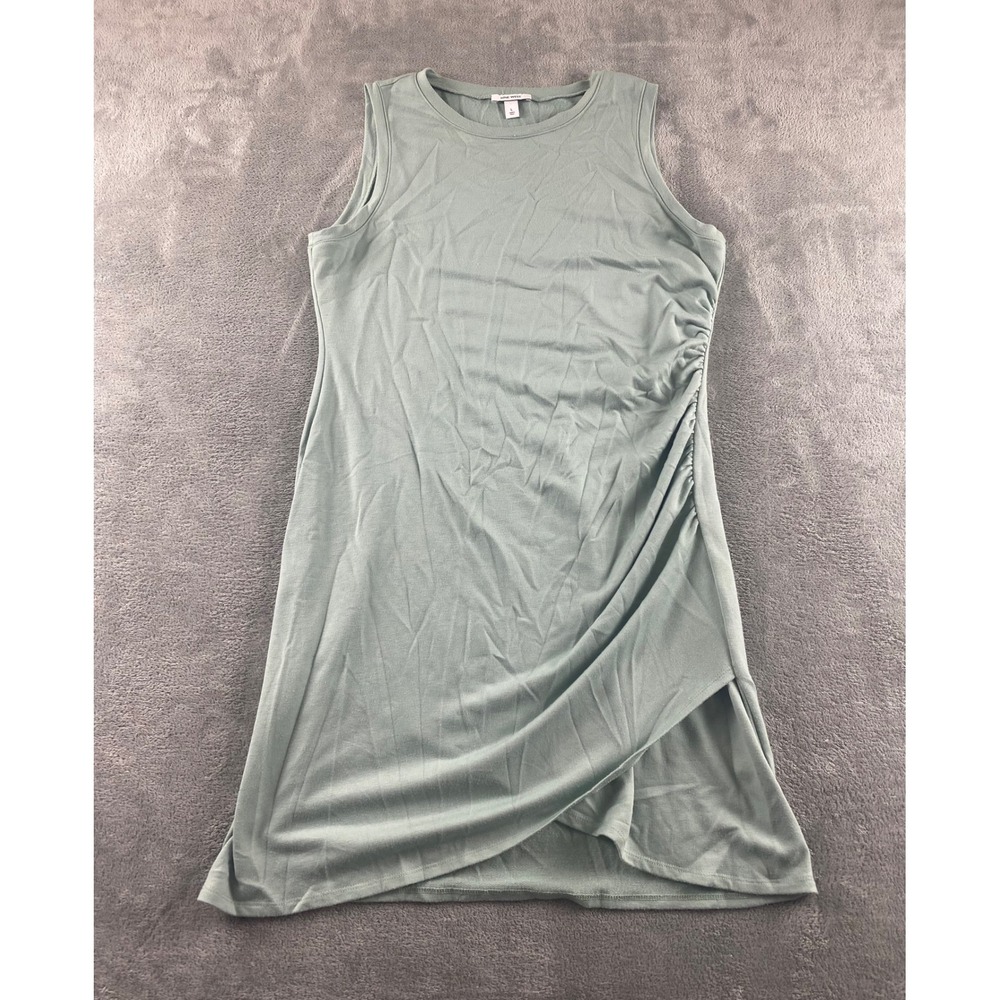 Nine West Womens Sage Green Ruched Sleeveless Sheath Dress Size L Tulip Hem Knit